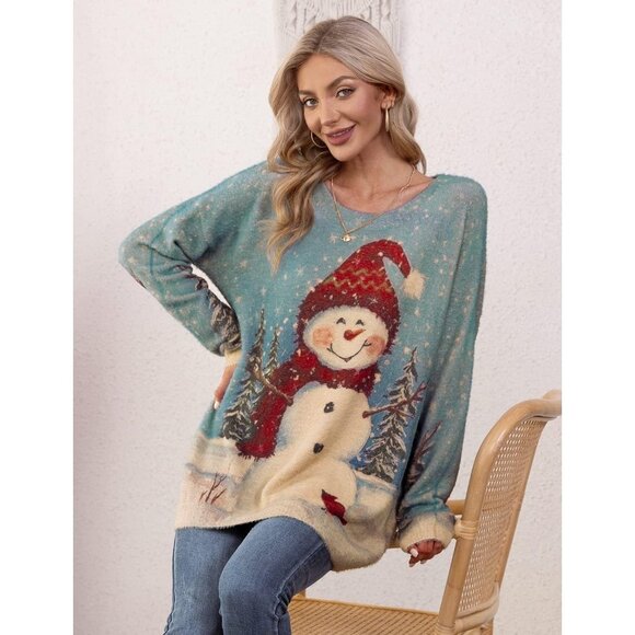 Women Christmas Sweater Graphic Print Oversized Pullover Picture121 Loose Top - Picture 5 of 5